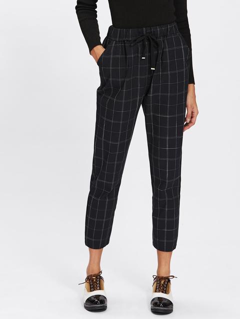 Pantaloni Crop Plaid In Vita Con Coulisse