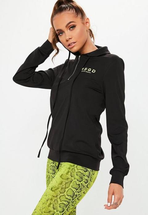 Black Long Sleeve Msgd Hooded Gym Top, Black