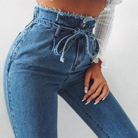 Jeans Abigail A Vita Alta E Sfrangiati Bow