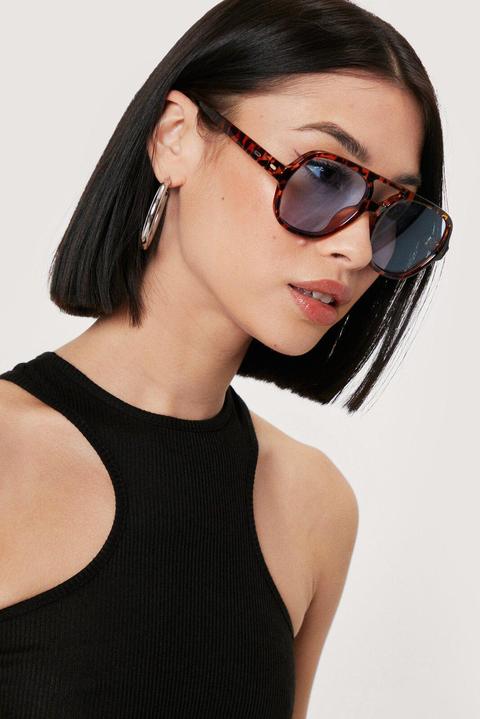 Womens Tinted Tortoiseshell Aviator Sunglasses