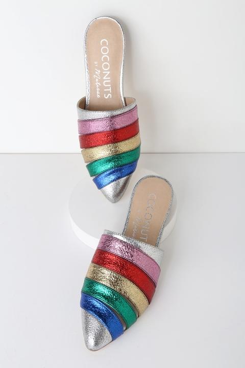 Wild One Rainbow Pointed Toe Mules - Lulus