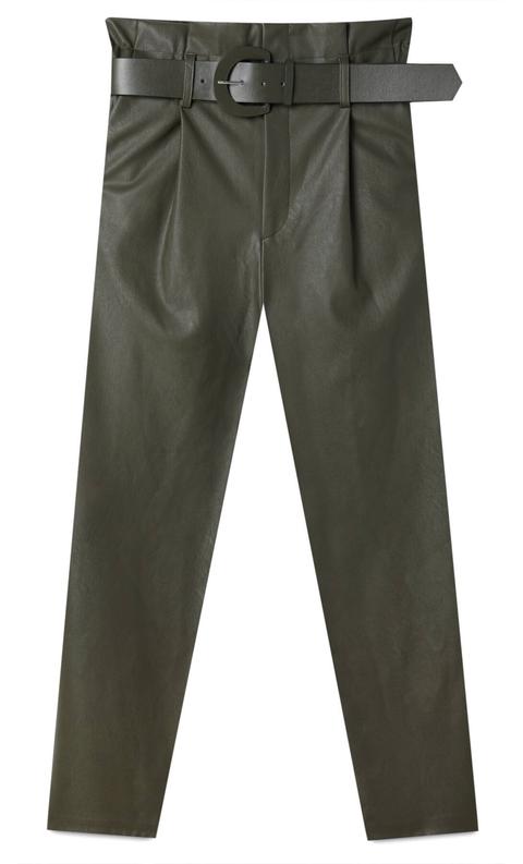 Pantalón Paperbag Efecto Piel from Stradivarius on 21 Buttons