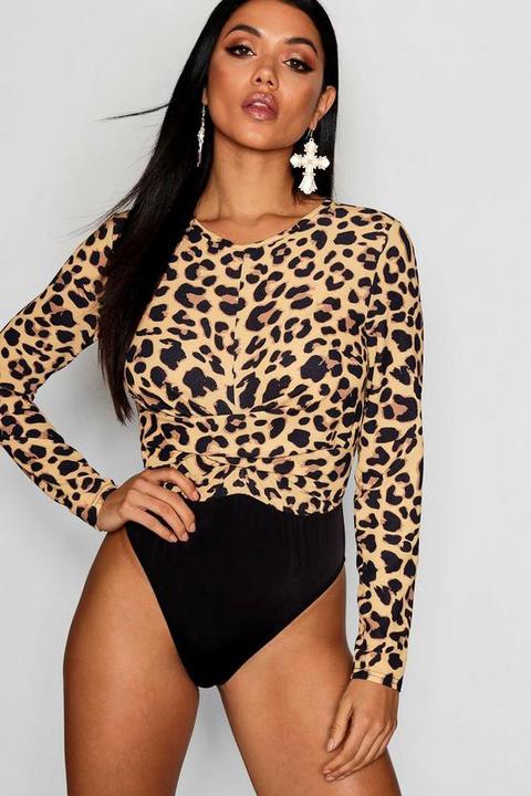 Leopard Print Plunge Twist Bodysuit