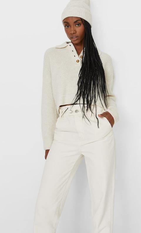 Stradivarius Polo Court En Maille Femme Écru M