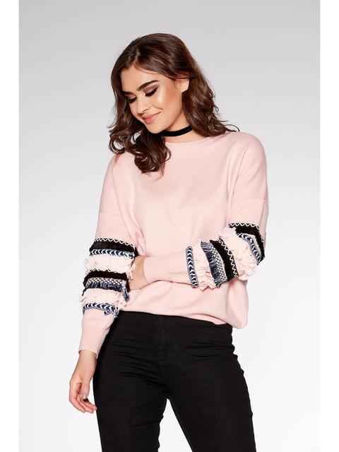 Pink Knit Fringe Sleeve Jumper