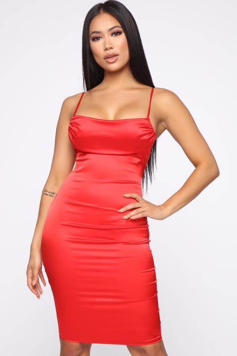 Got What You Want Satin Midi Dress - Red