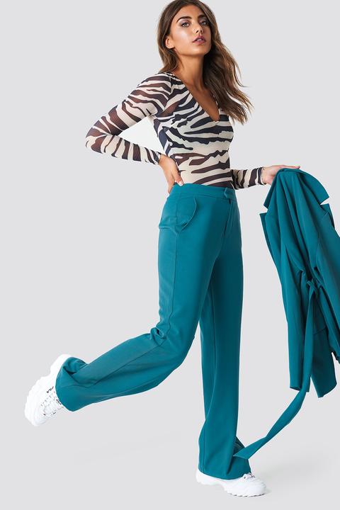 Wide Leg Tailored Pants Petrol