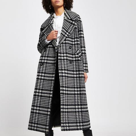 Black Check Print Oversized Longline Coat