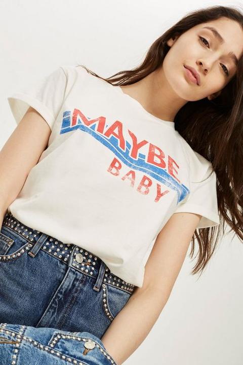 Womens Petite 'maybe Baby' Motif T-shirt - White, White