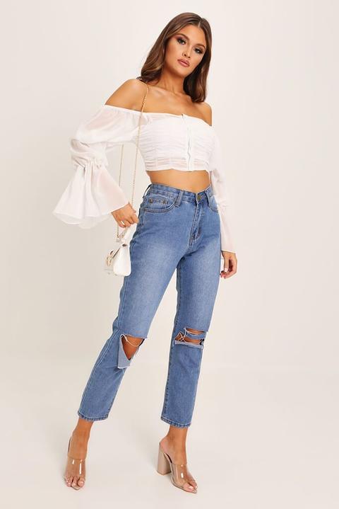 white chiffon crop top