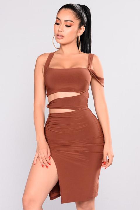 Cut It Out Midi Dress - Red Brown