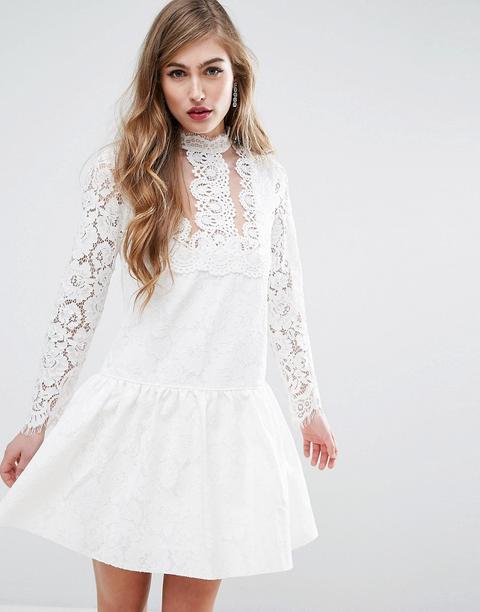 Minivestido Con Cintura Caída Y Aplicación De Encaje De Asos Premium