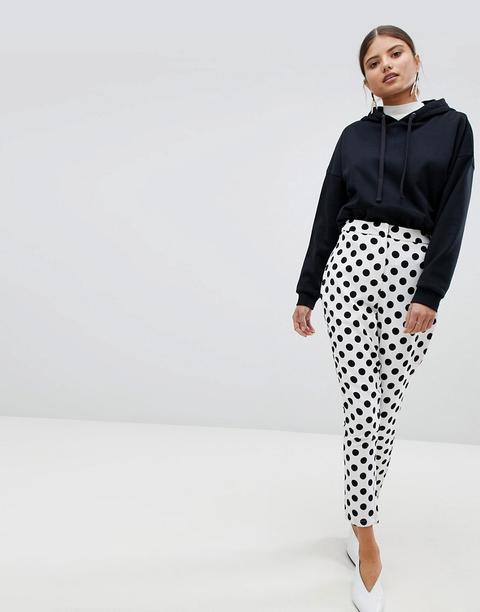 Missguided - Pantaloni A Vita Alta E A Pois - Bianco