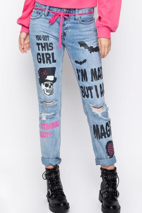 Jeans Boyfriend Destroyed Con Stampe