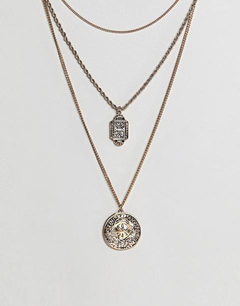 Asos - Collana Multifilo Stile Vintage Con Pendenti Decorati - Oro