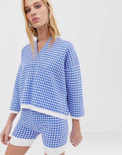 Asos White Check Knitted Sweater Co-ord-multi