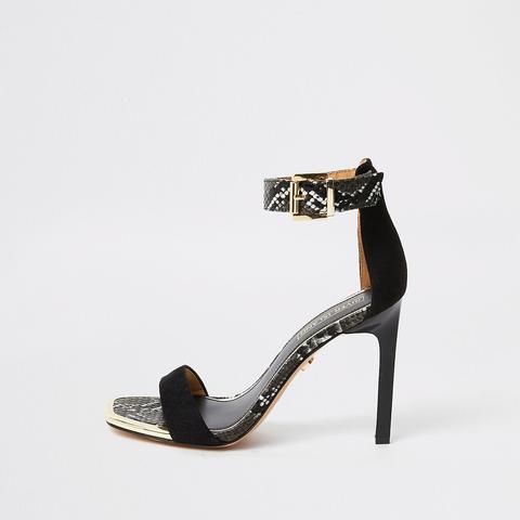 Black Faux Suede Barely There Sandals