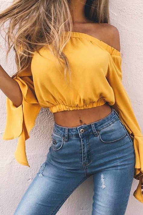 Off Shoulder Longsleeves Crop Top