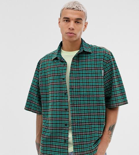 Collusion Boxy Oversized Check With Acid Wash-black