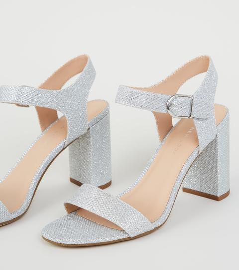 Silver Glitter 2 Part Block Heels New 