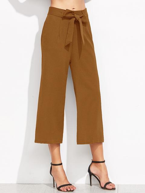 Brown Annodare Pantaloni A Gamba Larga