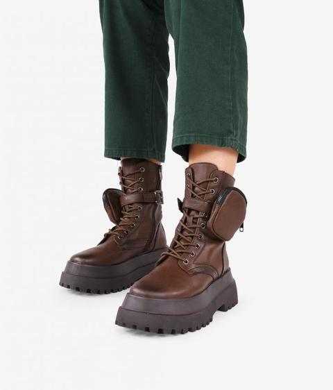 Botas Militares Marrones Con Bolsillo