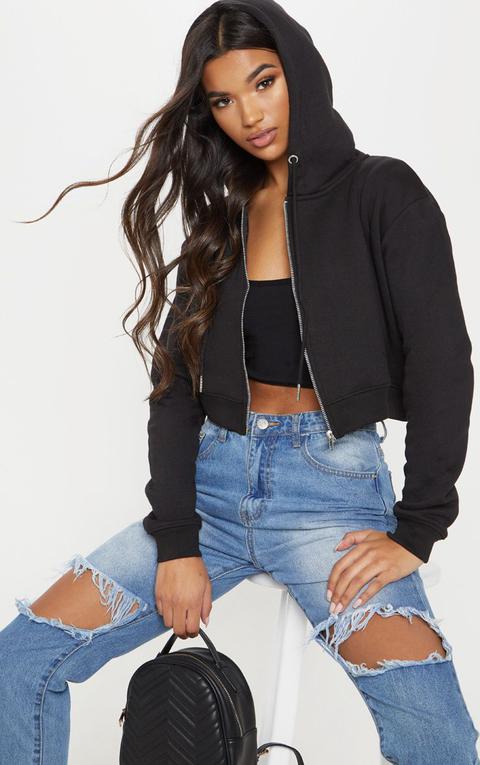 Black Crop Zip Hoodie