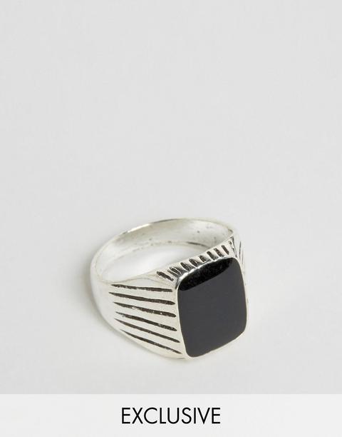 Anillo Cuadrado Con Piedra Negra De Reclaimed Vintage