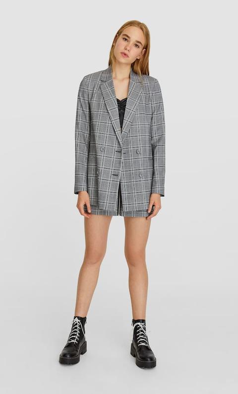 Stradivarius Blazer A Quadri Femminile Grigio Melangiato S