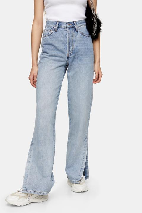 Womens Bleach Split Hem Parallel Straight Jeans - Bleach Stone, Bleach Stone