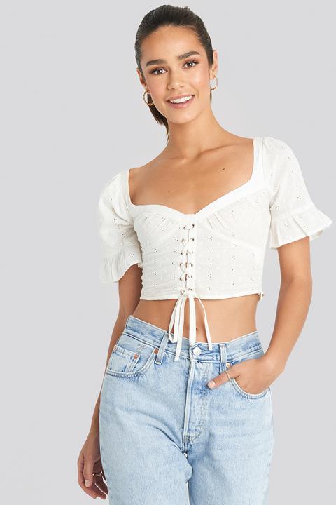 Na-kd Boho Tied Front Frill Sleeve Top - White