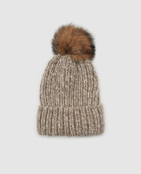 El Corte Inglés - Gorro De Punto Jaspeado Con Pompón Pelo Beige