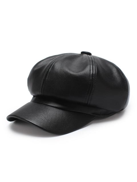 Faux Leather Elastic Bakerboy Cap