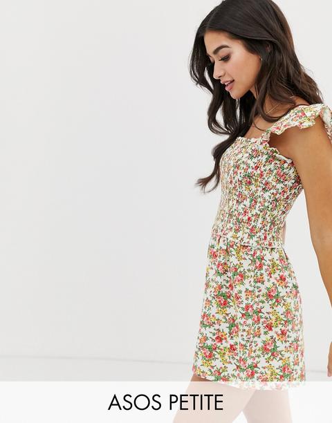 Asos Design Petite - Tuta Corta Arricciata Con Maniche A Volant - Multicolore