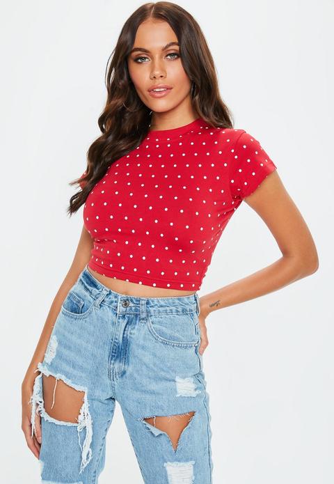 red polka dot crop top