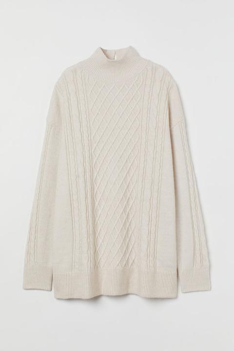 H & M+ Cable-knit Polo-neck Dress - Beige