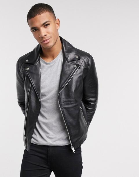 Chaqueta Biker De Cuero De Barney's Originals-negro