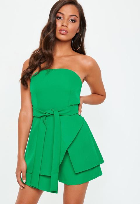 Green Tie Waist Bandeau Skort Playsuit, Green