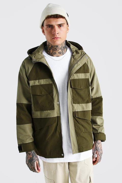 Parka Légère À Poche Contrastée Homme - Kaki - S, Kaki