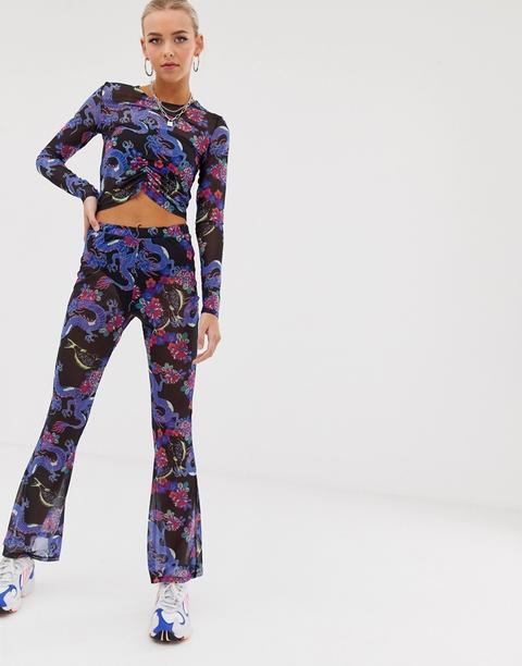 Asos Design Co-ord Flare Trouser In Dragon Print Mesh