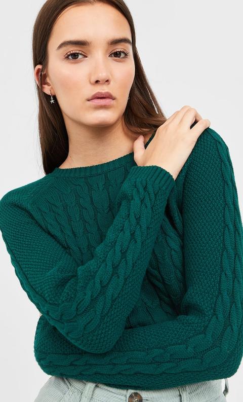 Stradivarius Pull Basique En Maille Torsadée Femme Vert Émeraude L
