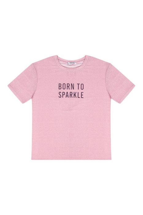 T-shirt Rosa Lurex Con Slogan