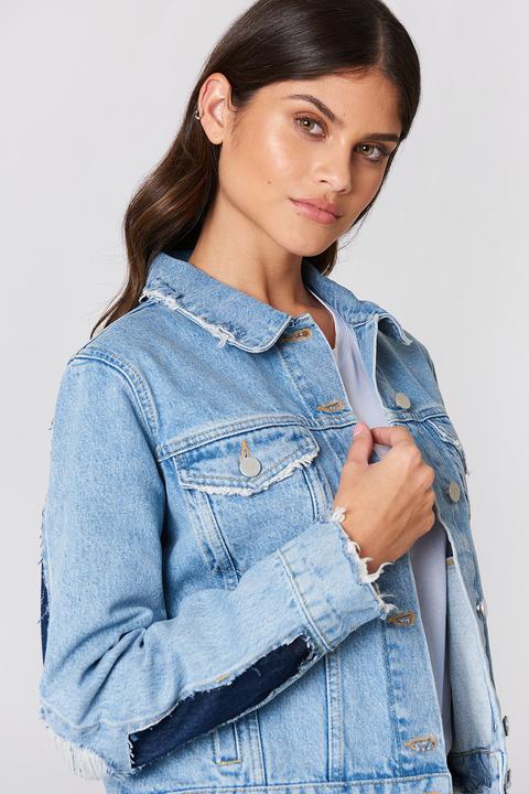 Na-kd Two Toned Cut Out Sleeve Denim Jacket - Blue