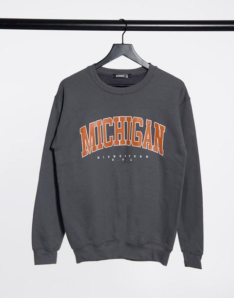 Sudadera Con Estampado 'michigan' De Missguided-gris