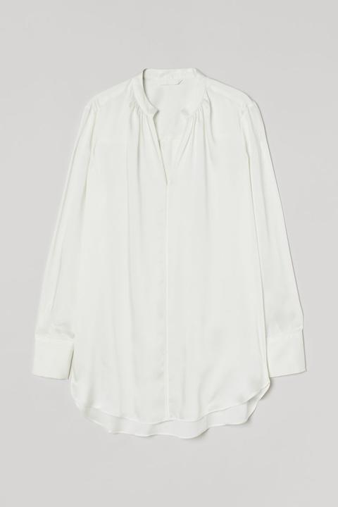 Long Satin Blouse - White