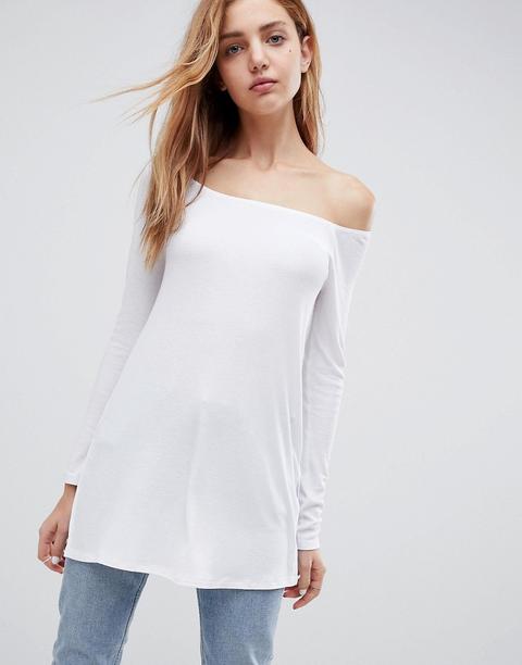 Asos - Top Lungo A Coste Larghe Con Spalle Scoperte - Bianco