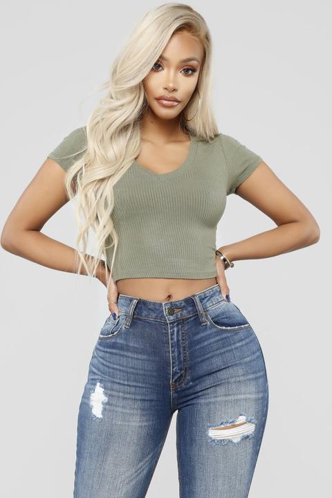 Little Do You Know Crop Top - Olive