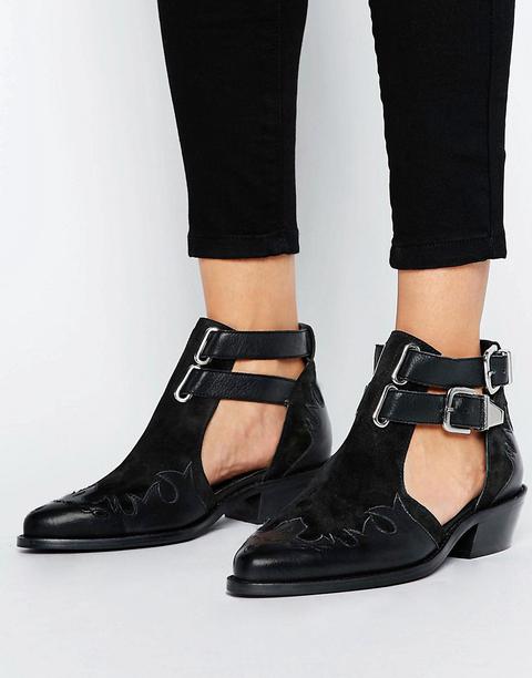 Asos - Arrow - Stivaletti Stile In Pelle Western Con Cut-out - Nero