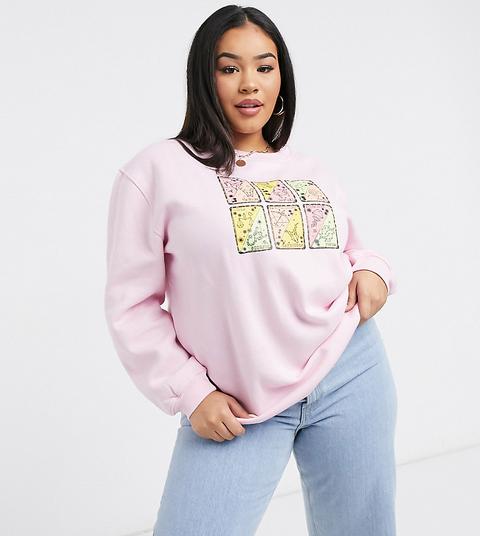 Daisy Street Plus Oversized Sweatshirt With Tarot Cards Print In Pink