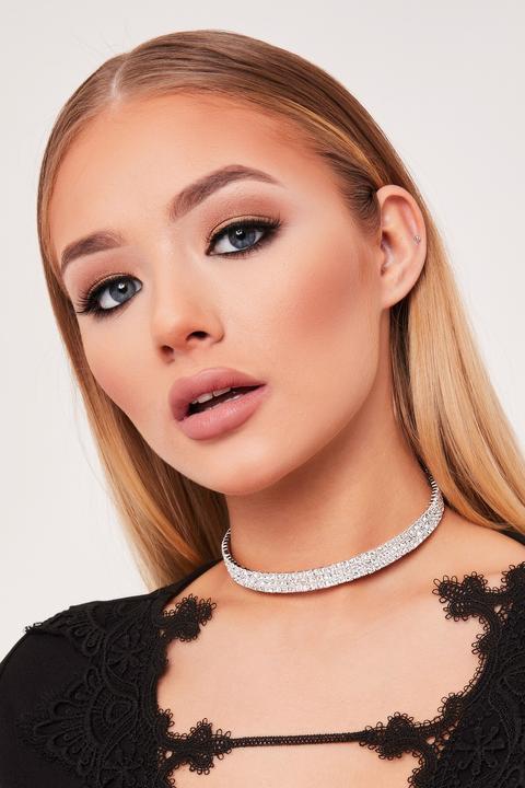 Leyla Silver Diamante Fixed Choker